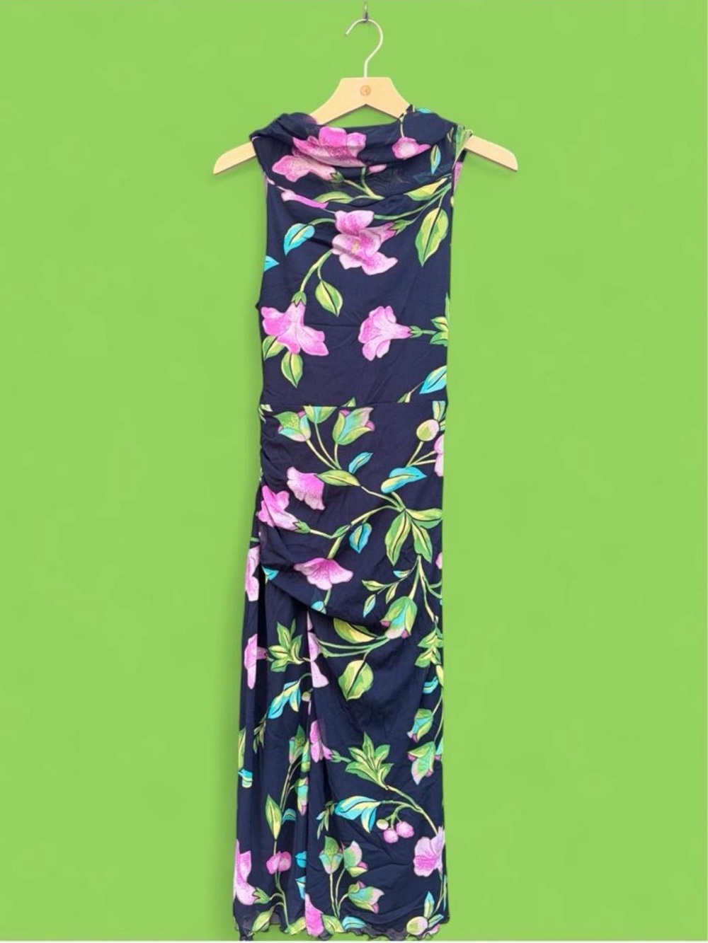 Diane Von Furstenberg DVF Lovinia Navy Off-Shoulder Midi Dress Floral - Picture 3 of 5